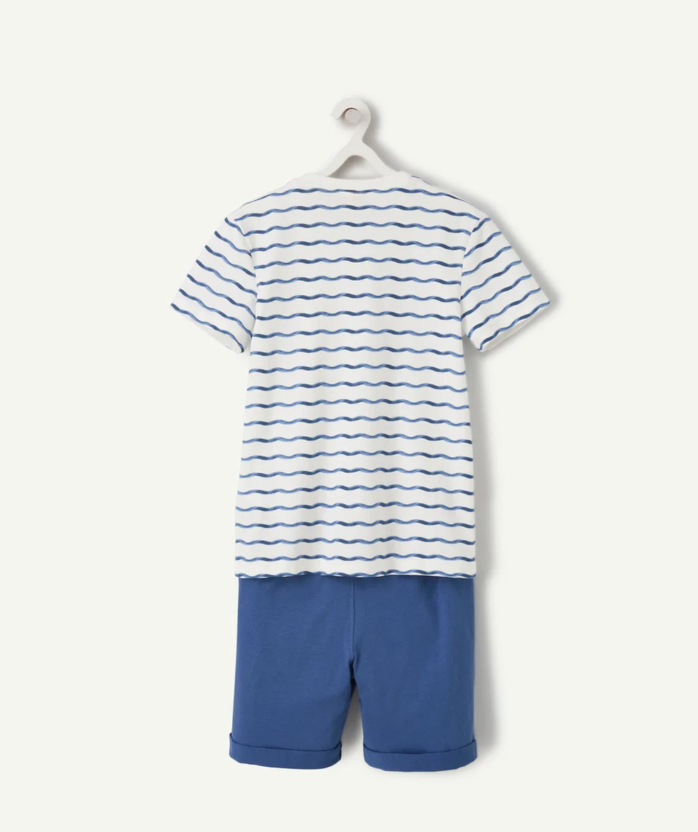 PYJAMA GARÇON EN FIBRES RECYCLÉES BLEU IMPRIMÉ VAGUES