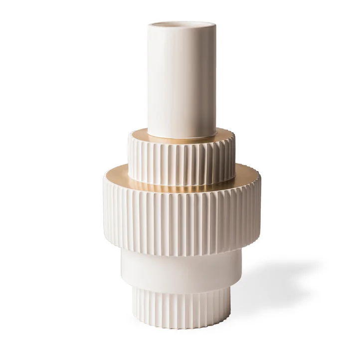 Pols Potten - Gear Vase, L, weiss / gold (matt glasiert)