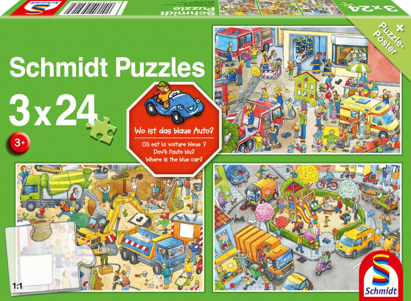Schmidt Puzzle 3x24 - Wo ist das blaue Auto? (Puzzle)