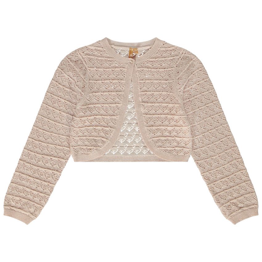 Gilet boléro en tricot ajouré et brillant pour fille - Rose