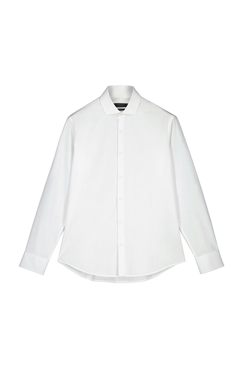 Camisa social lisa, corte slim, fácil de passar - Branca