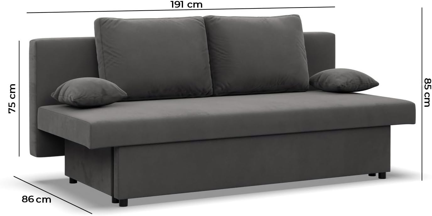 Mebligo - Sofa 3-Sitzer NOLA mit Schlaffunktion und Bettkasten, Schaum, schwarz + rot