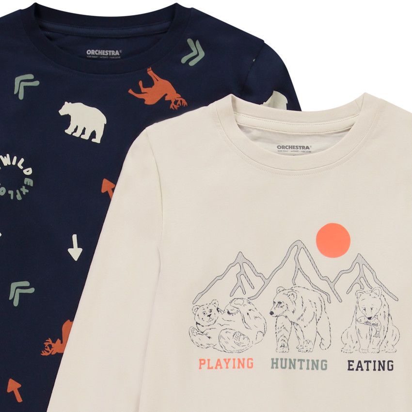 Lot de 4 t-shirts manches longues motifs fantaisie pour garçon - Ecru