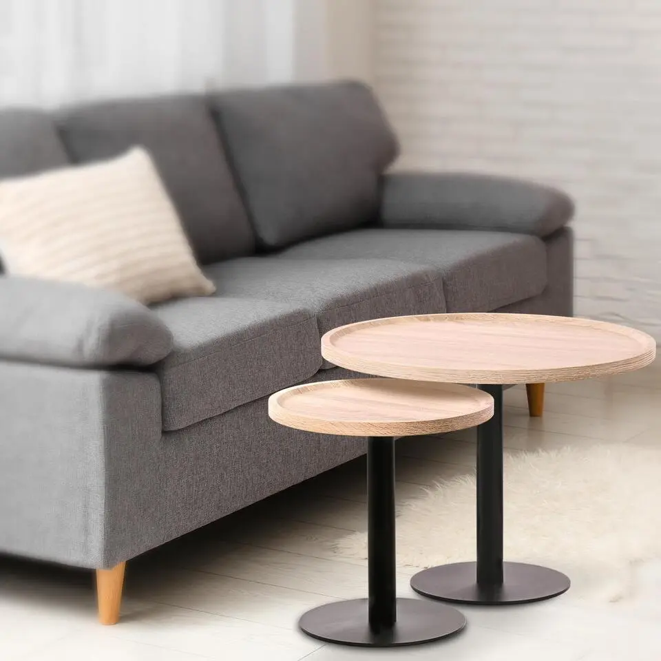 CLP Set van 2 Bijzettafel Aspen mat zwart Frame - Hout - eik