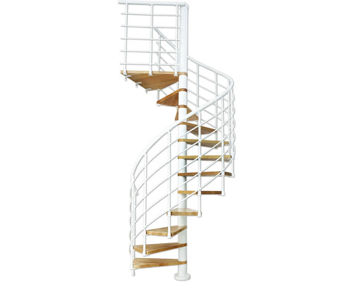 Pertura wenteltrap Koralia, beuken gelamineerd hout, Ø 120 cm, wit, 11 treden, 12 stootborden
