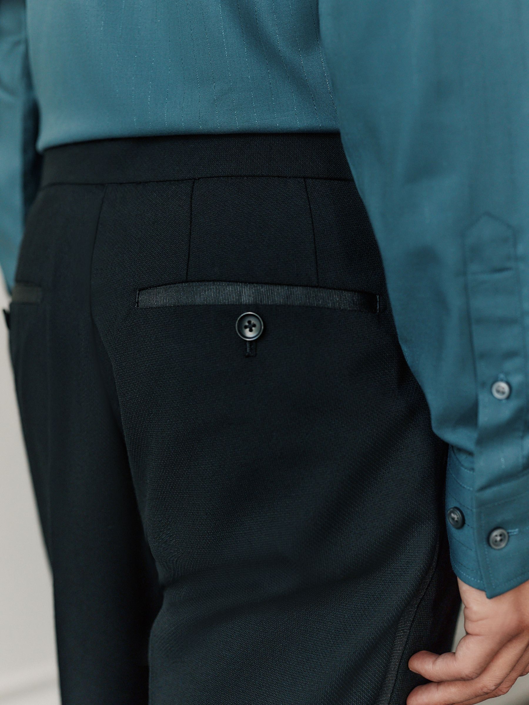 Zwart - Regular Fit Signature Marzotto Wool Tuxedo Trousers With Side Tape Detail
