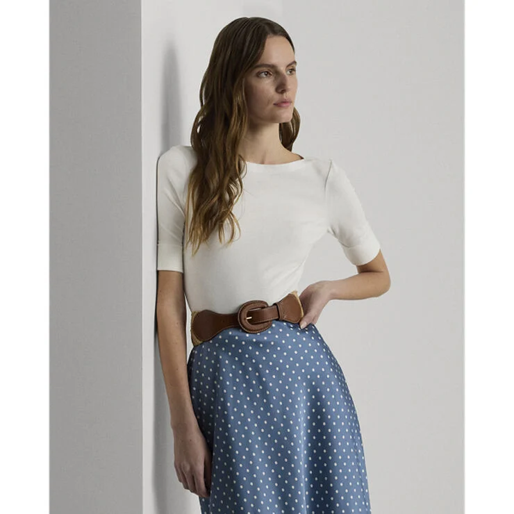 Lauren Ralph Lauren Cotton Boatneck Top Hvid