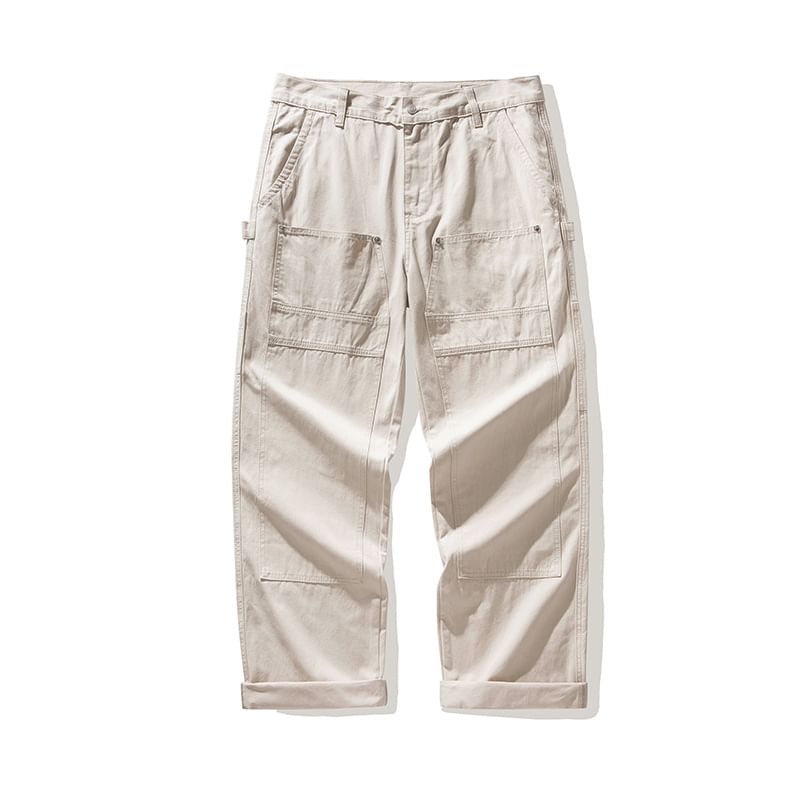 OKONKWO - Mid Rise Plain Cargo Straight Leg Broek