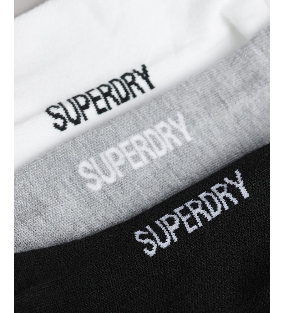 Conjunto de 3 pares de meias cano curto Superdry Coolmax - Preto, Cinza, Branco