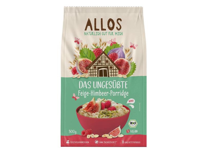 Allos Der ungesüsste Feige-Himbeer Porridge 500 g Fruchtiger Brei ohne zugesetzten Zucker für eine feine Mahlzeit