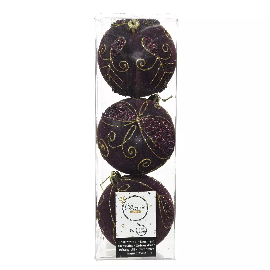 Lot de 3 boules de Noël (D80 mm) Gleam Violet