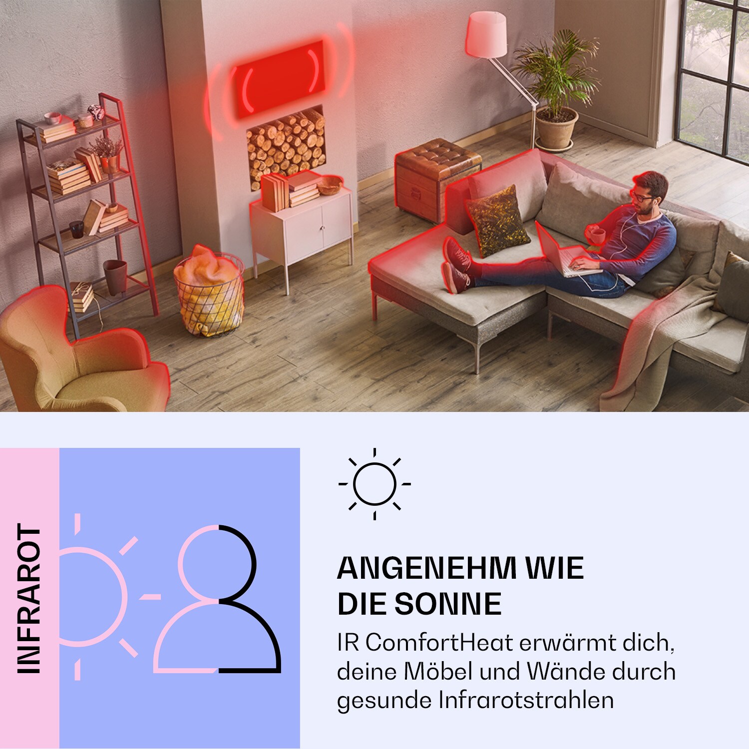 Mojave 500 smart 2-in-1 Heizgerät Infrarot Konvektor 60x60cm 500W RGB-Licht