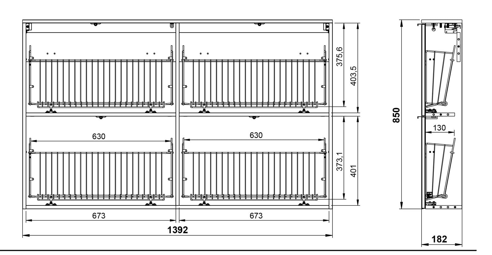 vito Schuhschrank SOLINO 140 x 85 cm Steingrau / Schwarz
