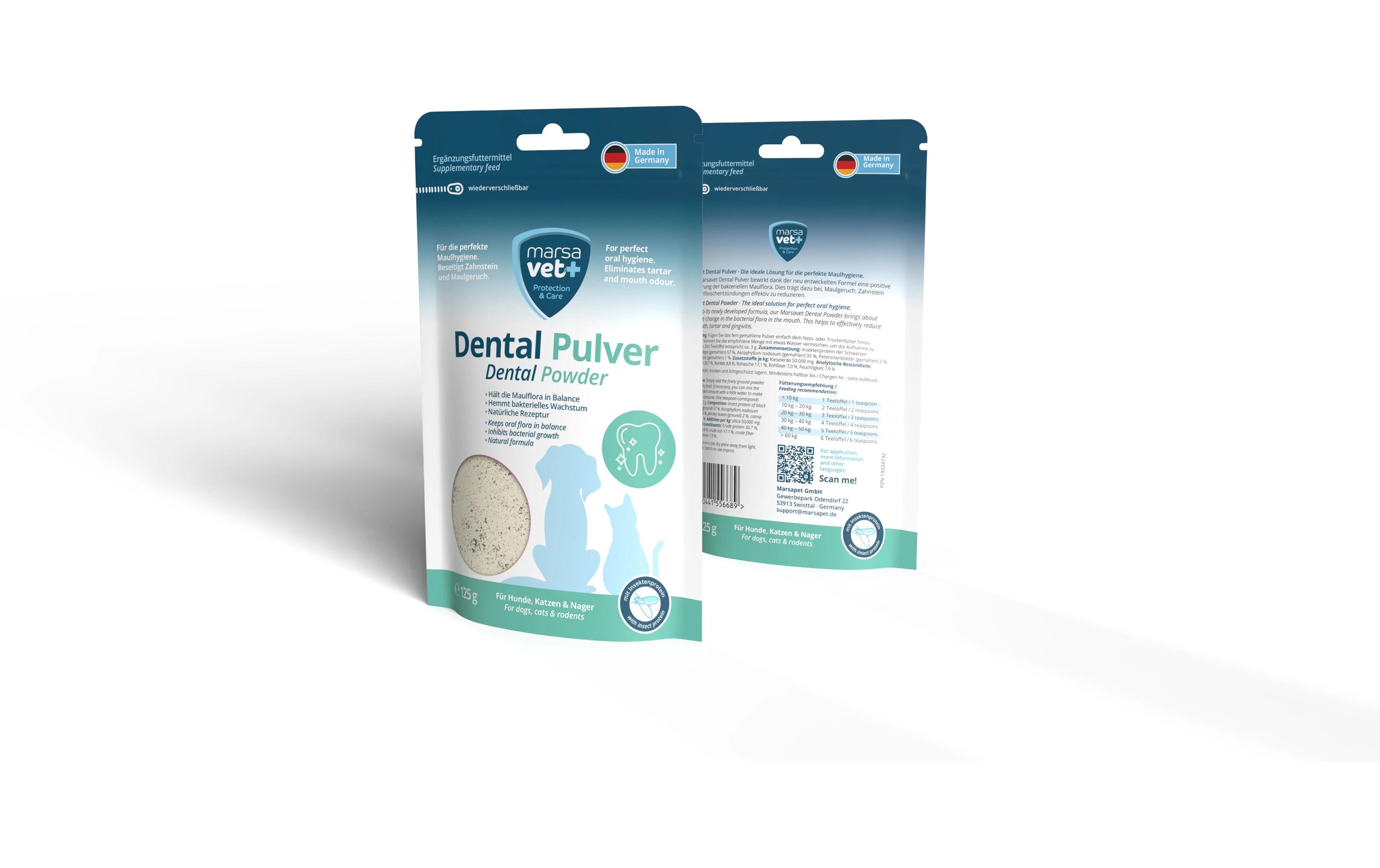 Hunde-Nahrungsergänzung Dental Pulver 125 gNatürliche Zahnpflege für Hunde, Katzen und Nager