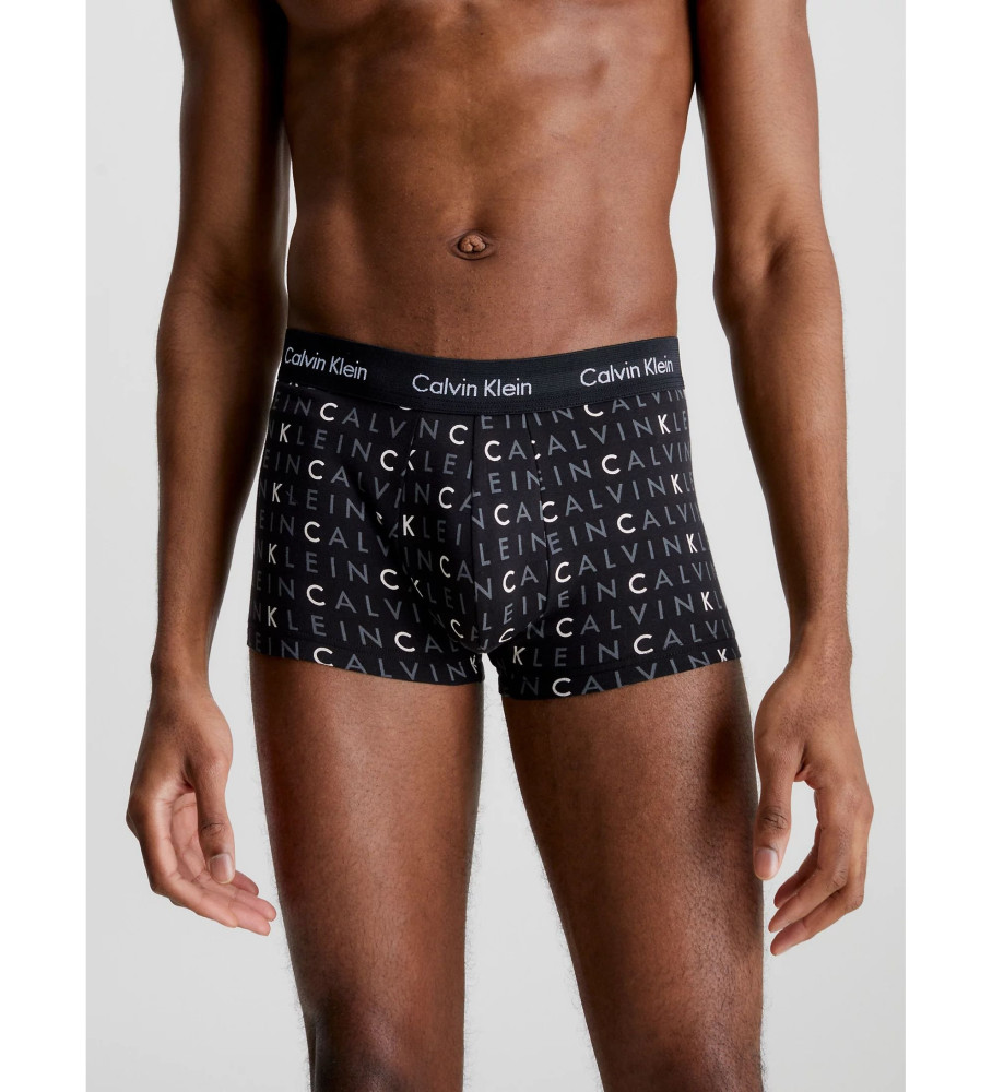 Conjunto de 3 cuecas boxer Calvin Klein de cintura baixa em algodão elástico, pretas e cinzas.