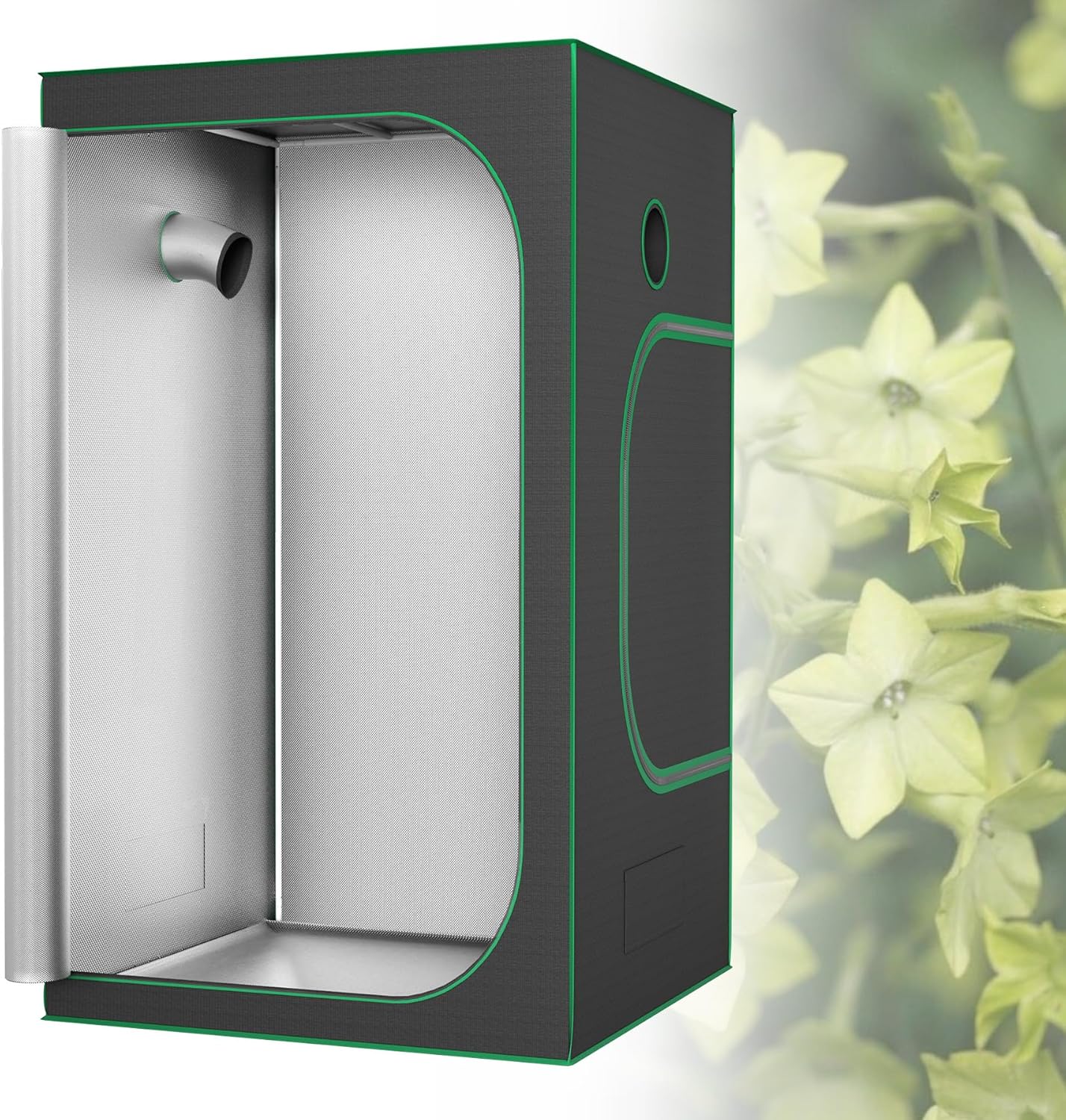 Froadp Growzelt 120x120x200 cm Zuchtzelt mit 600D Oxford-Gewebe und Stahlrahmen Lichtdichter Growschrank mit Reflektierender Innenfolie Gewächshaus für Pflanzenzucht Indoor, Schwarz