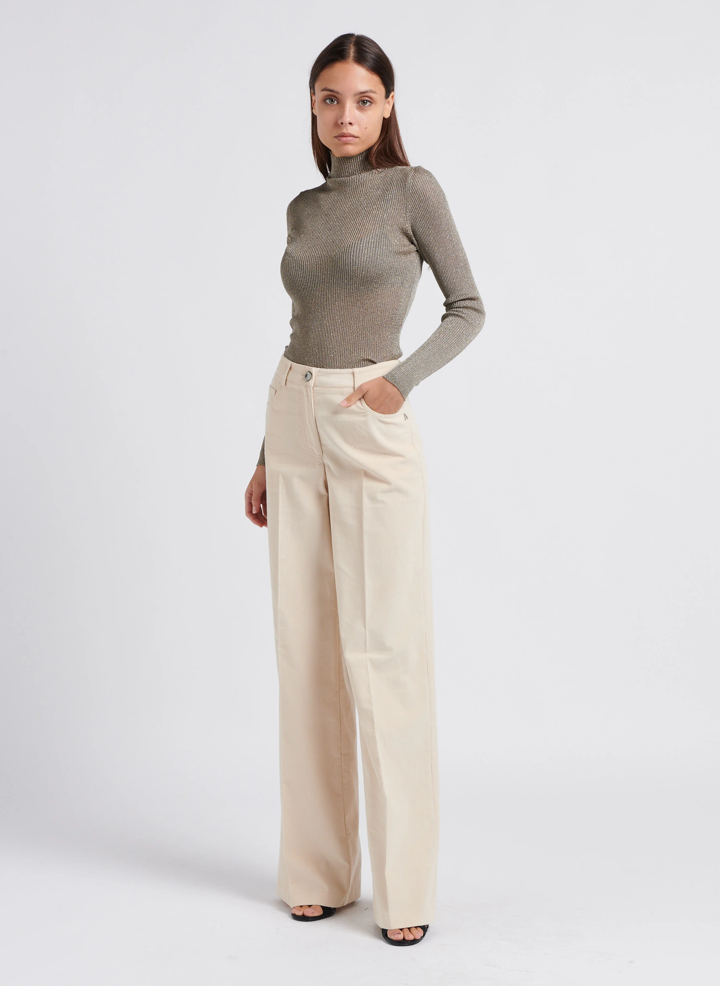 Pull à col montant ajusté en maille et lurex | Vert