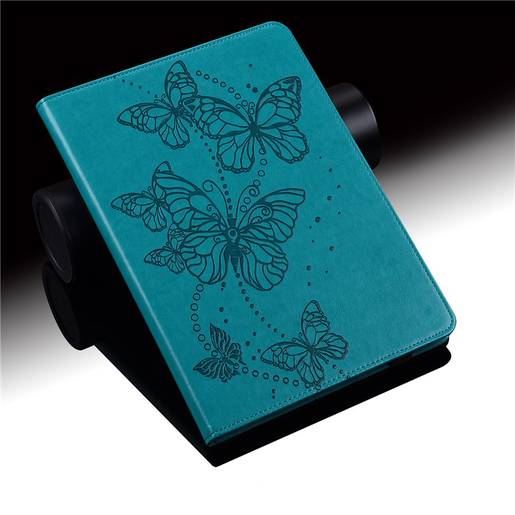 Samsung Galaxy Tab A9  Plus Leder Tasche Flip Cover Butterflies Imprint   S-Pen Halterung - Blaugrün