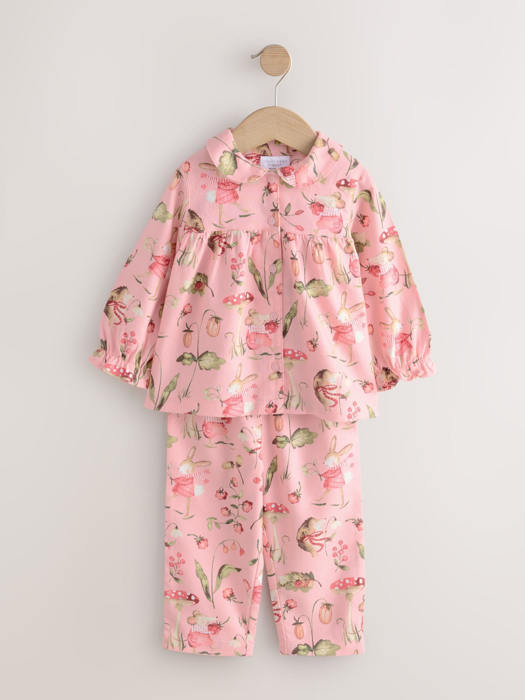 Roze muisprint - Geweven pyjama met knopen (9 mnd-10 jr)