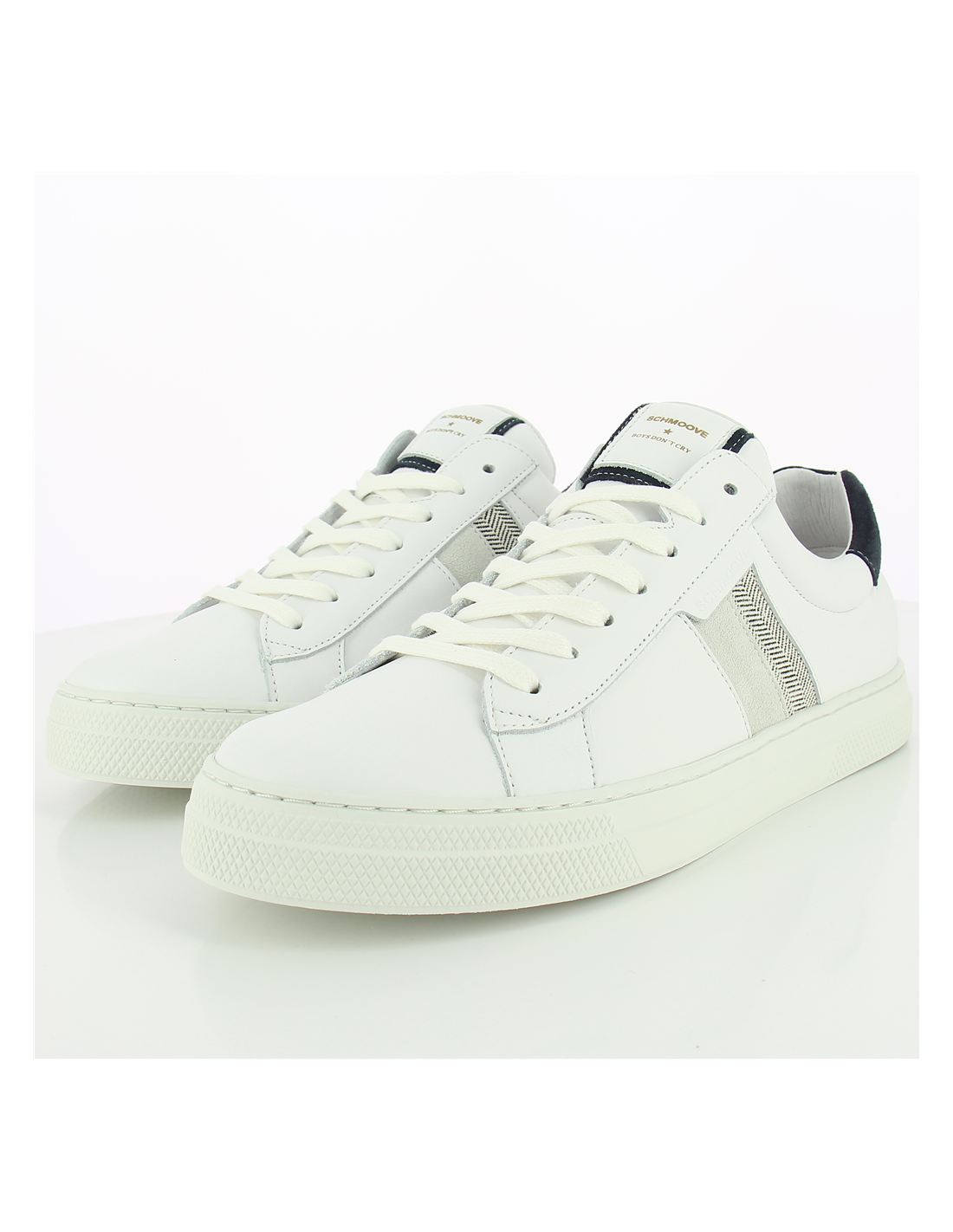 schmoove baskets de ville homme spark gang cuir blanc/noir/gris