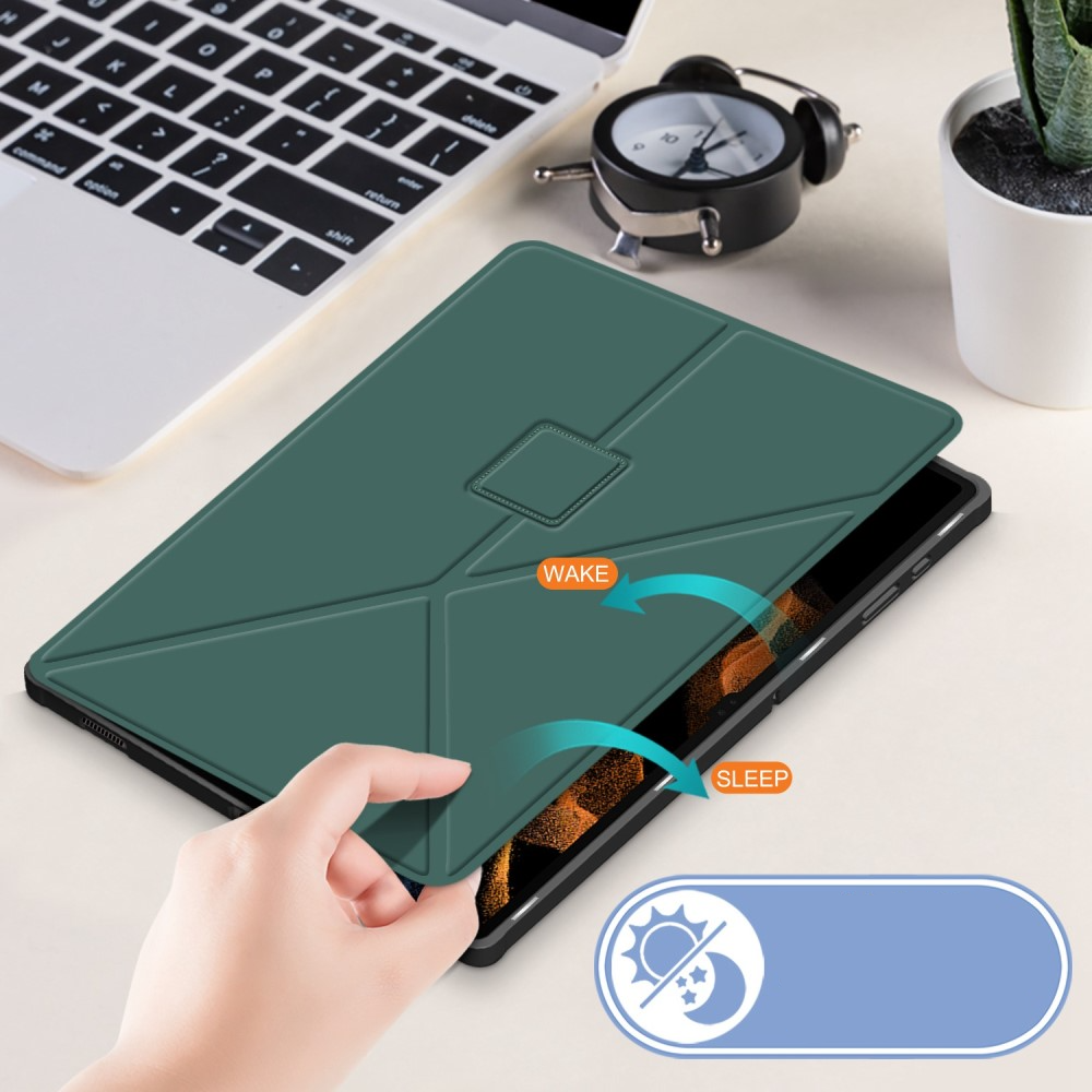 Samsung Galaxy Tab S8 Ultra Leder Tasche Smart Cover Origami Flip Case - Dunkelgrün