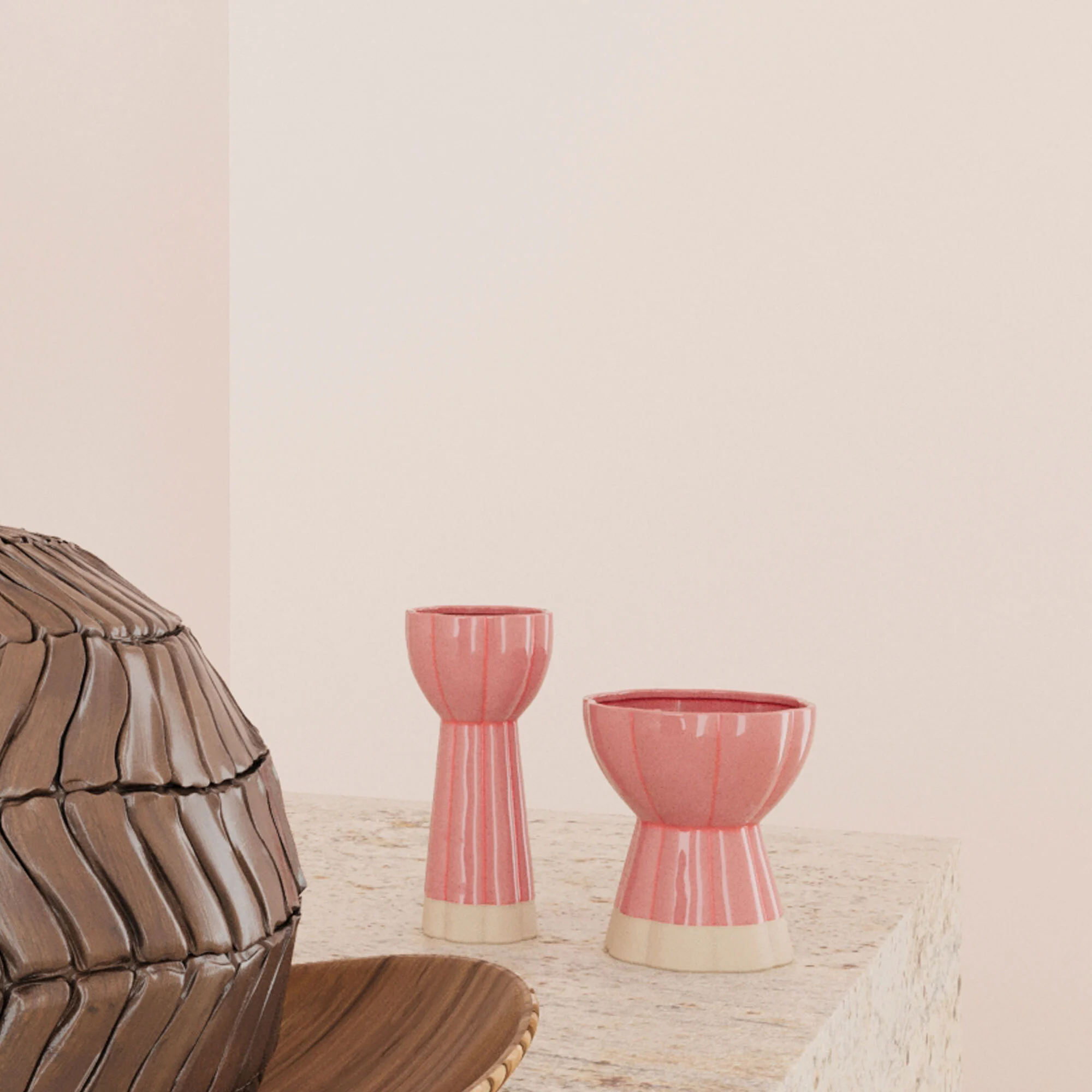 VIENNE - Set de 2 vases design vintage en céramique | Rose