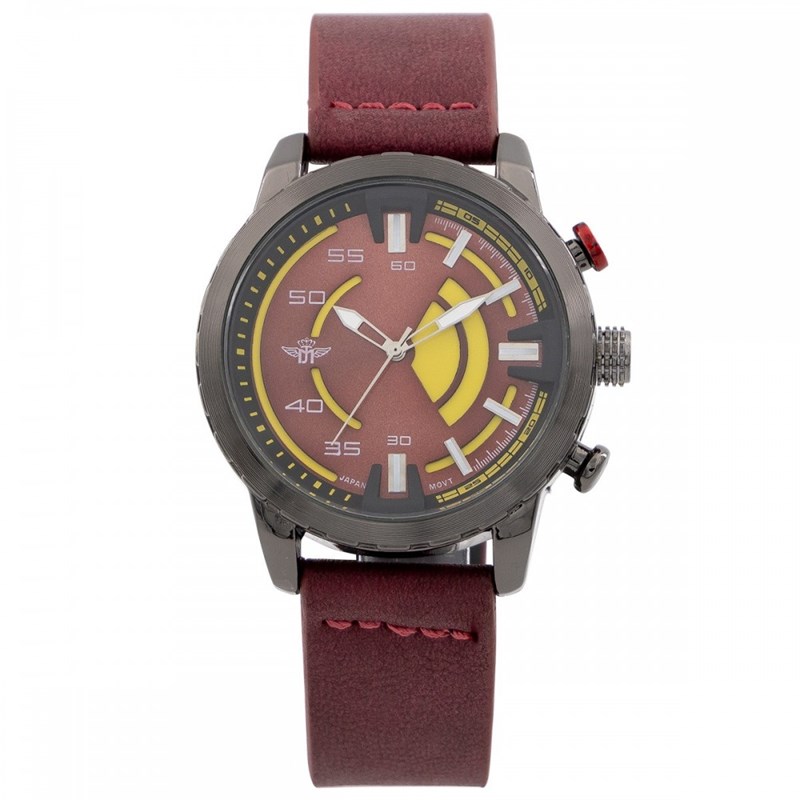 Coffret montre Homme M. JOHN bracelet Cuir Rouge