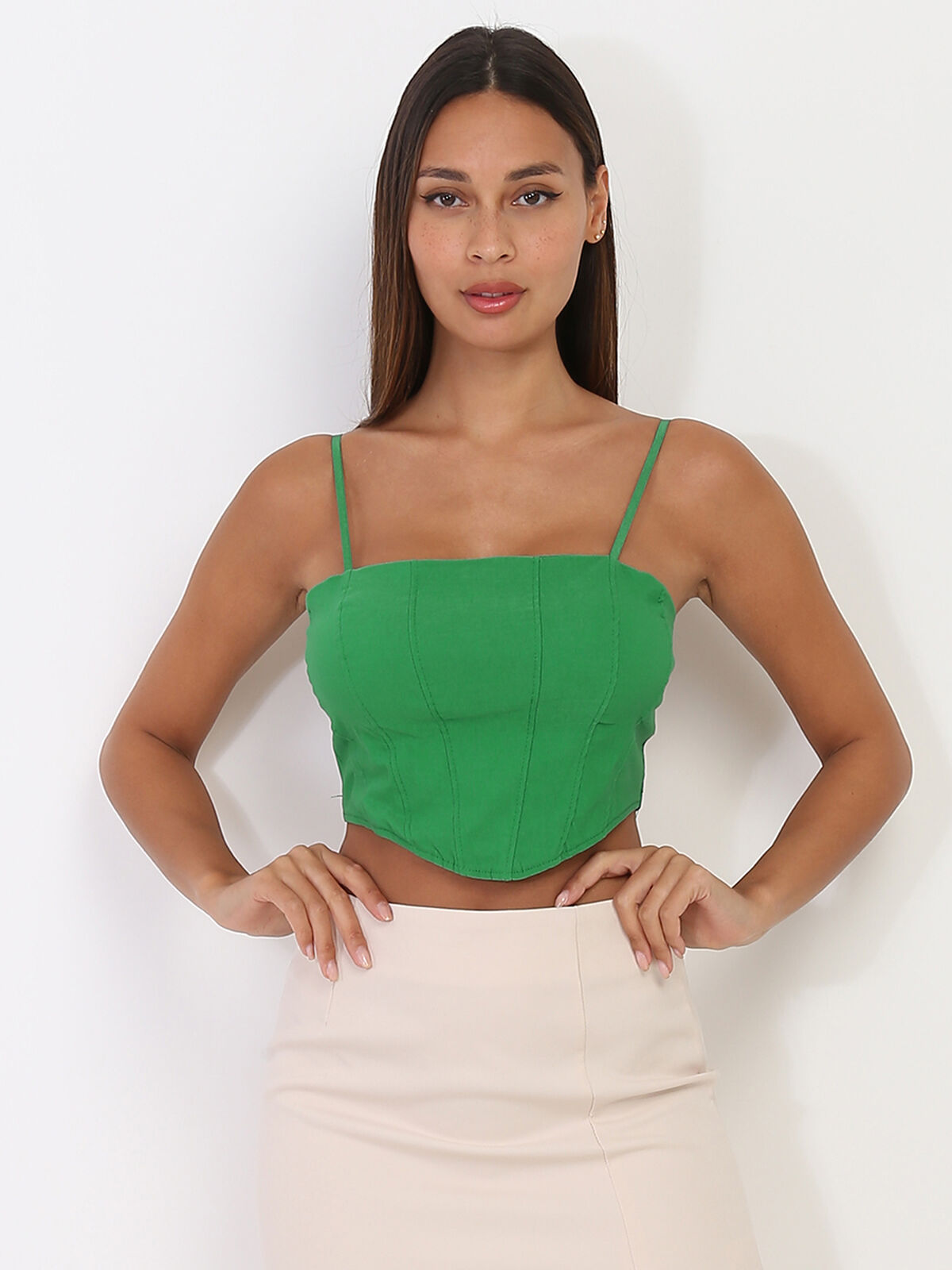 Crop-top style corset à surpiqûres- Vert