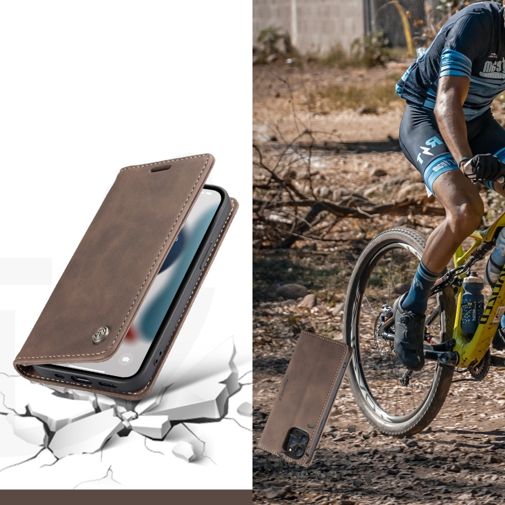 iPhone 13 Pro Leder Tasche Flip Wallet Etui mit Kartenfächern - Dunkelbraun