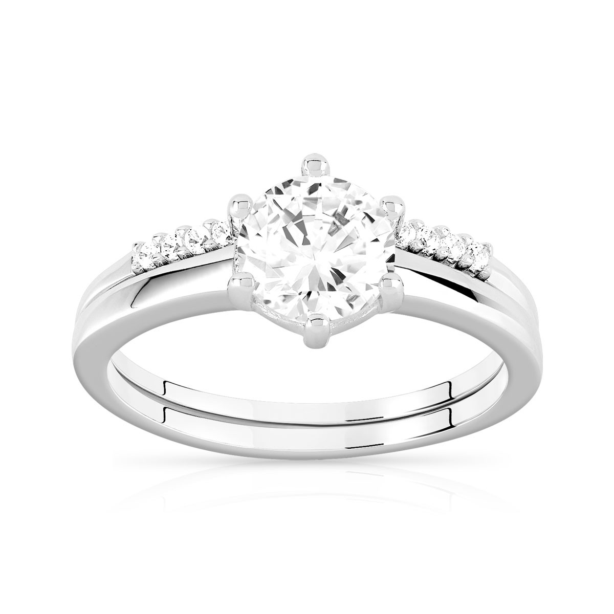 Duo alliance demi-tour solitaire argent 925 zirconias