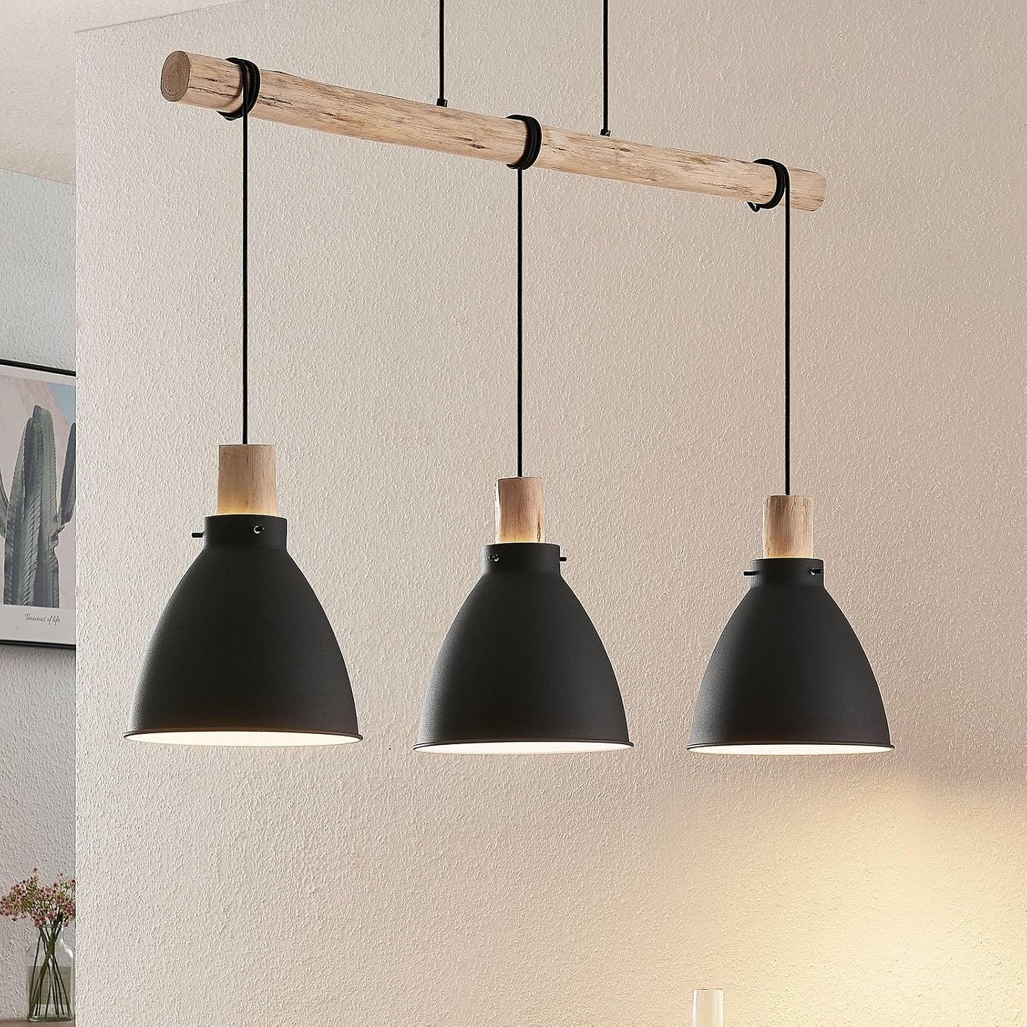 Lindby Esstisch Pendelleuchte Metall Holz, Hängeleuchte Esszimmer 3x E27 max. 60W ohne Leuchtmittel Hängelampe Wohnzimmer Esszimmerlampe Küchenlampe
