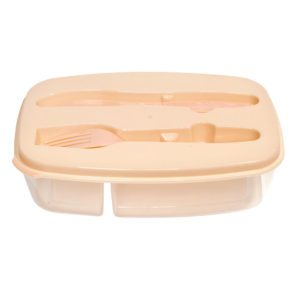 Boîte lunch 1L avec fourchette et couteau 22,5x15,5xH12cm (2 modèles)