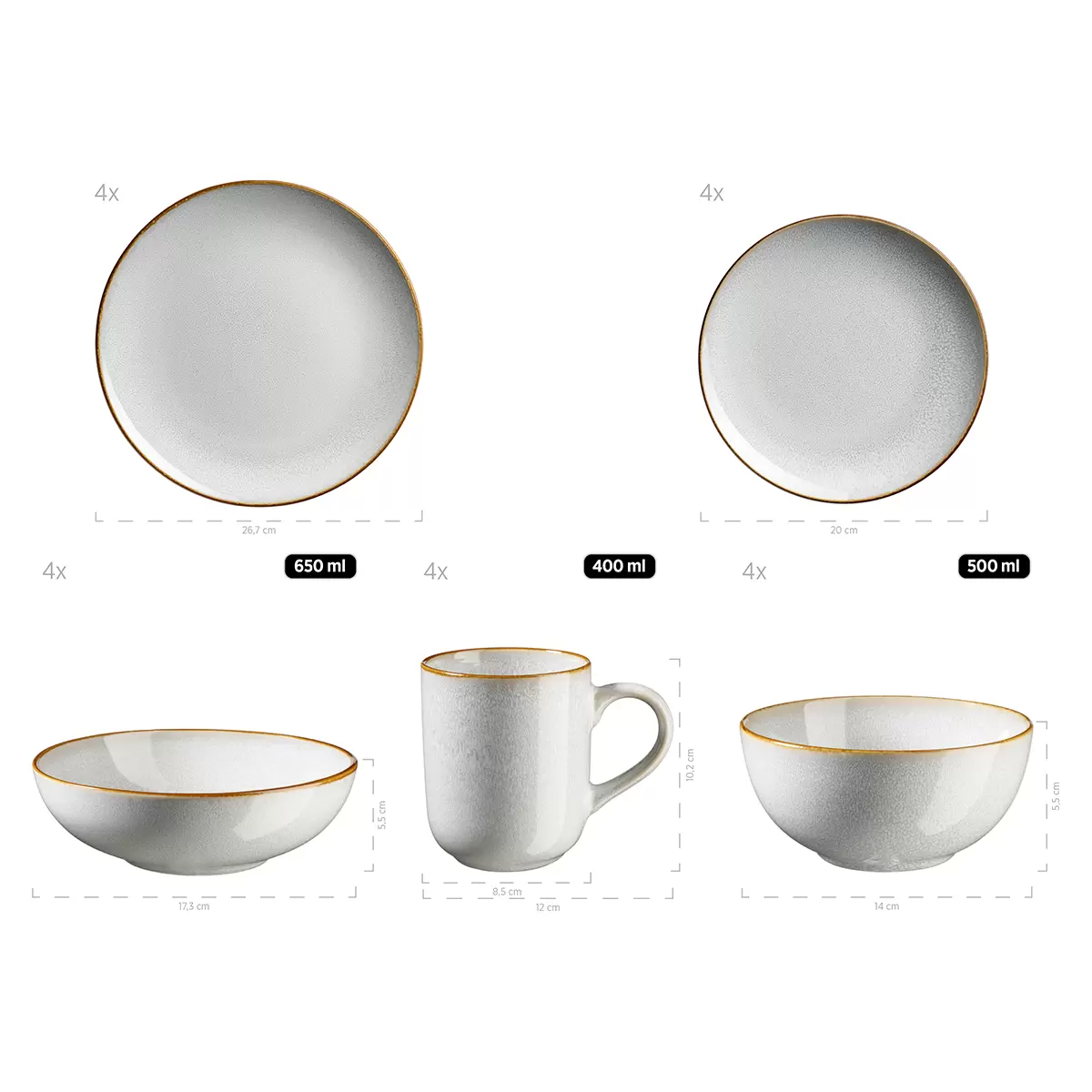Geschirrset 20tlg. MABELLA grau,braun