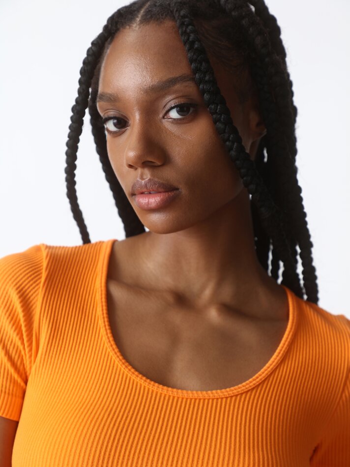 Camiseta cropped sem costura - Laranja