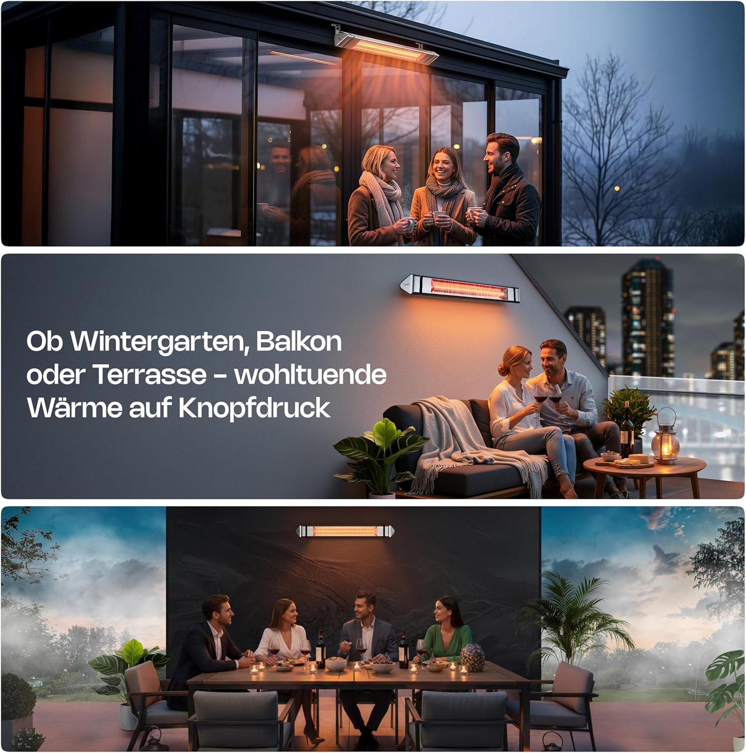 VASNER Teras 25 Basix – Elektrischer Terrassenstrahler mit 1 Heizstufe, 2500 Watt, Infrarot Heizstrahler für Outdoor, Infrarotstrahler Gastro/Terrasse, extern steuerbar (Schwarz)