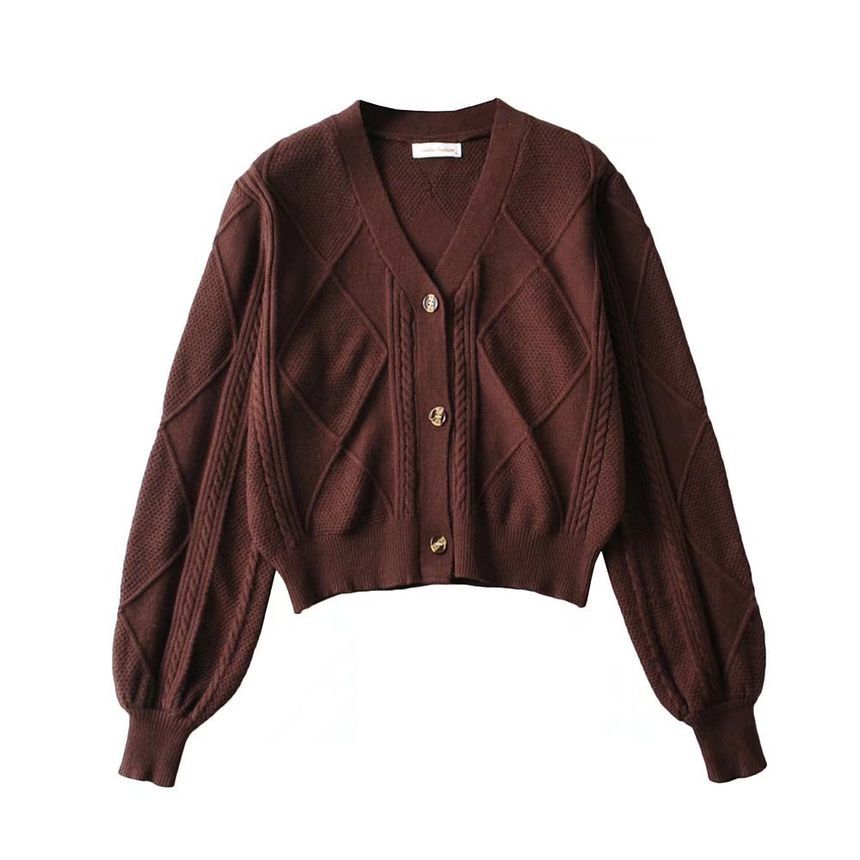 Osion - Argyle crop cardigan met lange mouwen en V-hals