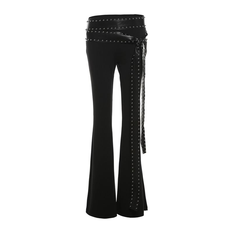 Sosana - Slim-fit bootcut broek met lage taille, accentuerende studs en riem
