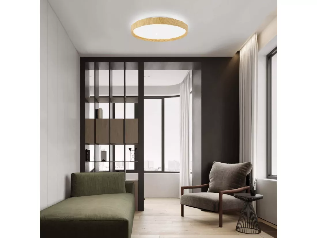 NETTLIFE Plafonnier LED Salon - Lampe de Salon Aspect Bois Ø40cm Plafonnier Chambre 43W Lampe de Chambre dimmable avec télécommande