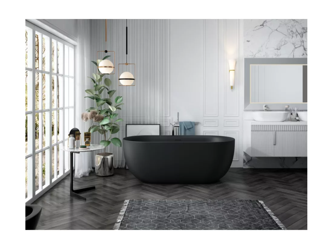 Baignoire îlot design ovale LISBON noir mat 170 cm
