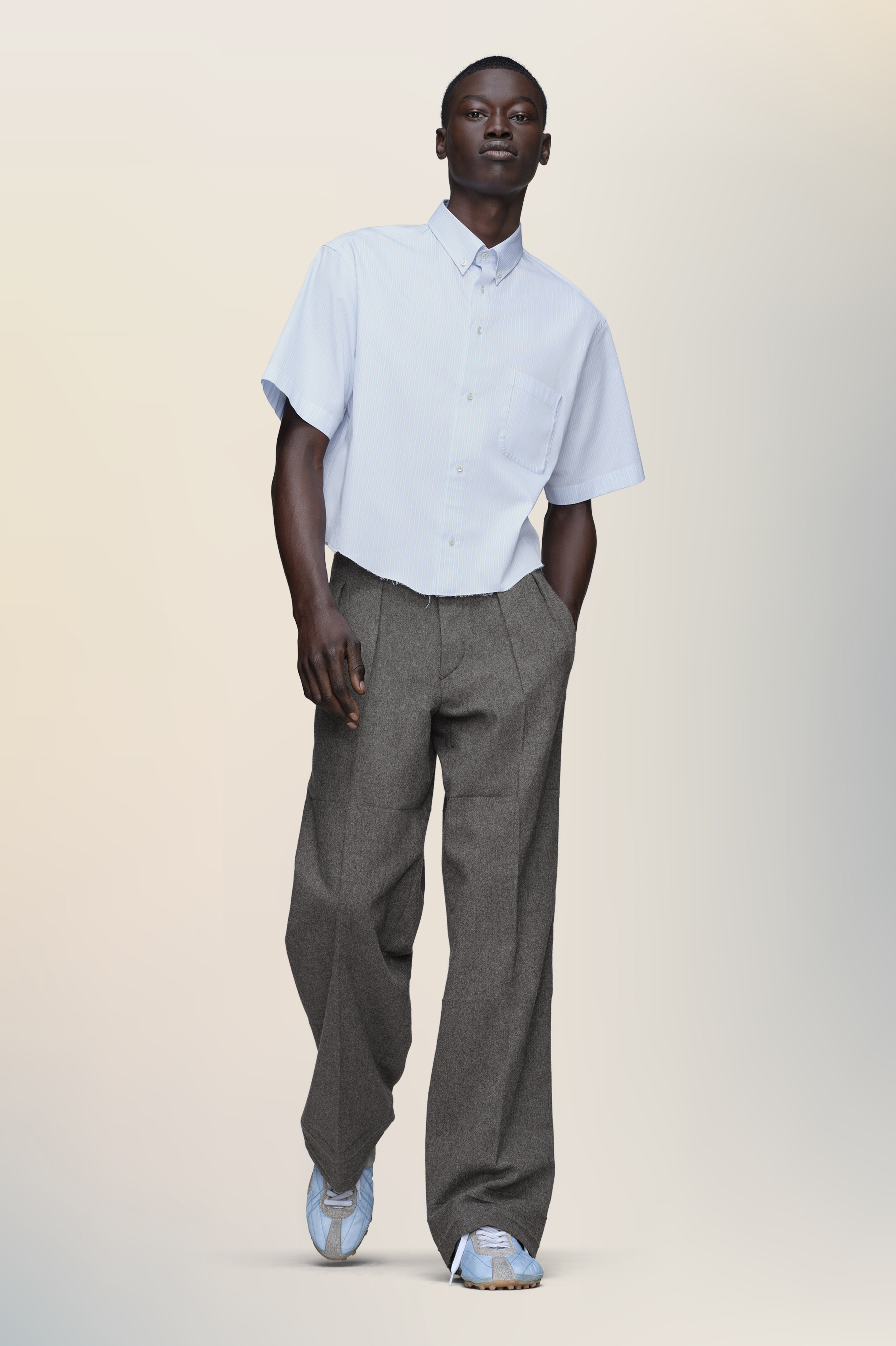 Chemise à manches courtes bleue en coton pour homme