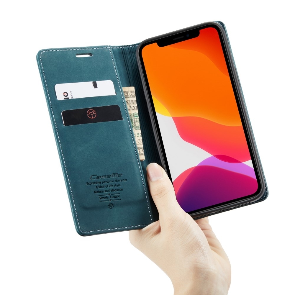 iPhone 12 / iPhone 12 Pro Leder Tasche Flip Wallet Etui mit Kartenfächern - Blaugrün