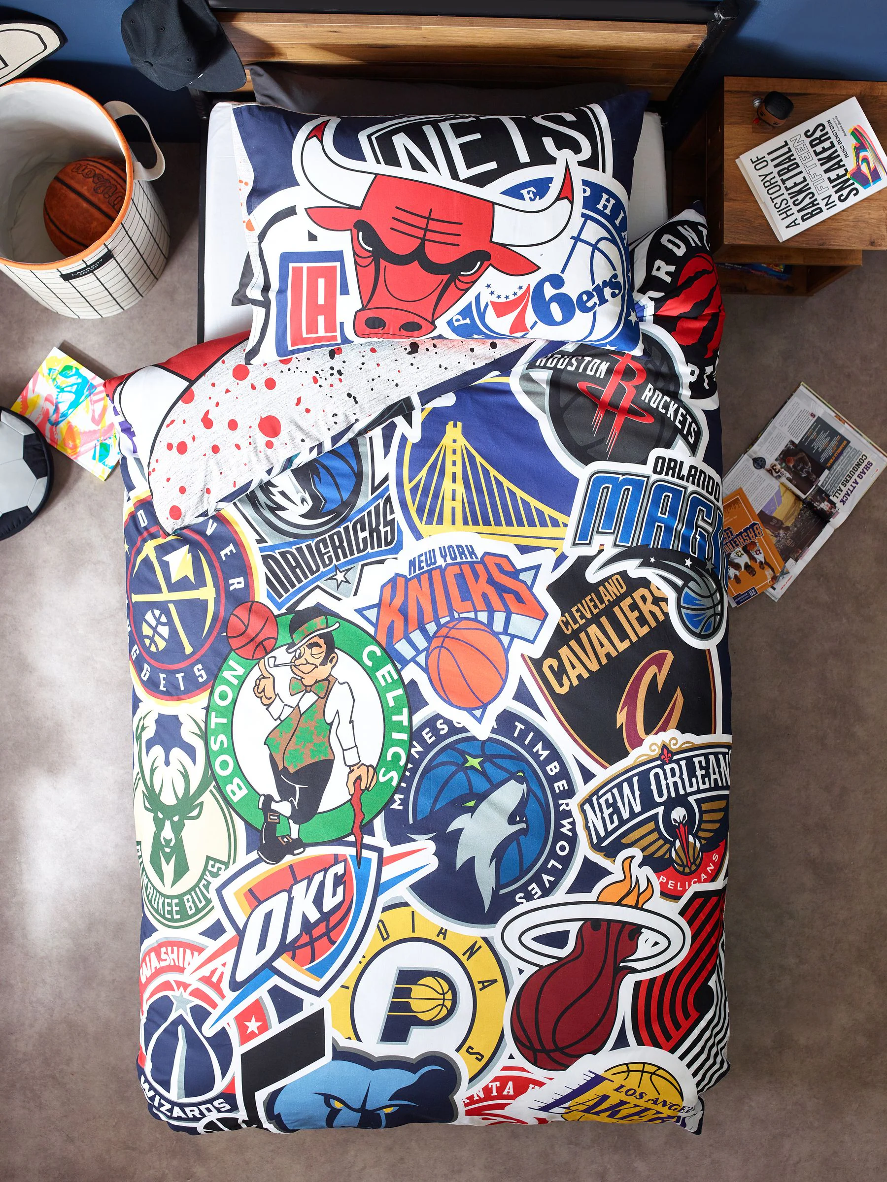 NBA 100% katoenen Dekbedovertrek en kussensloop Set voor eenpersoonsbed