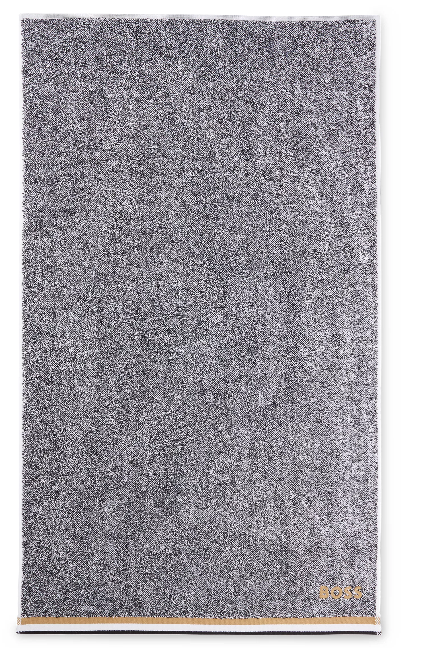Toalha de mão BOSS em jacquard de algodão preto com listra característica.