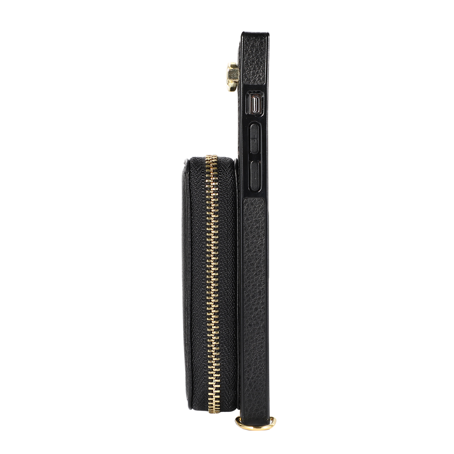 iPhone 13 Pro Necklace Leder Schutz Hülle mit Kartenfächer   Handykette (140cm) - Schwarz