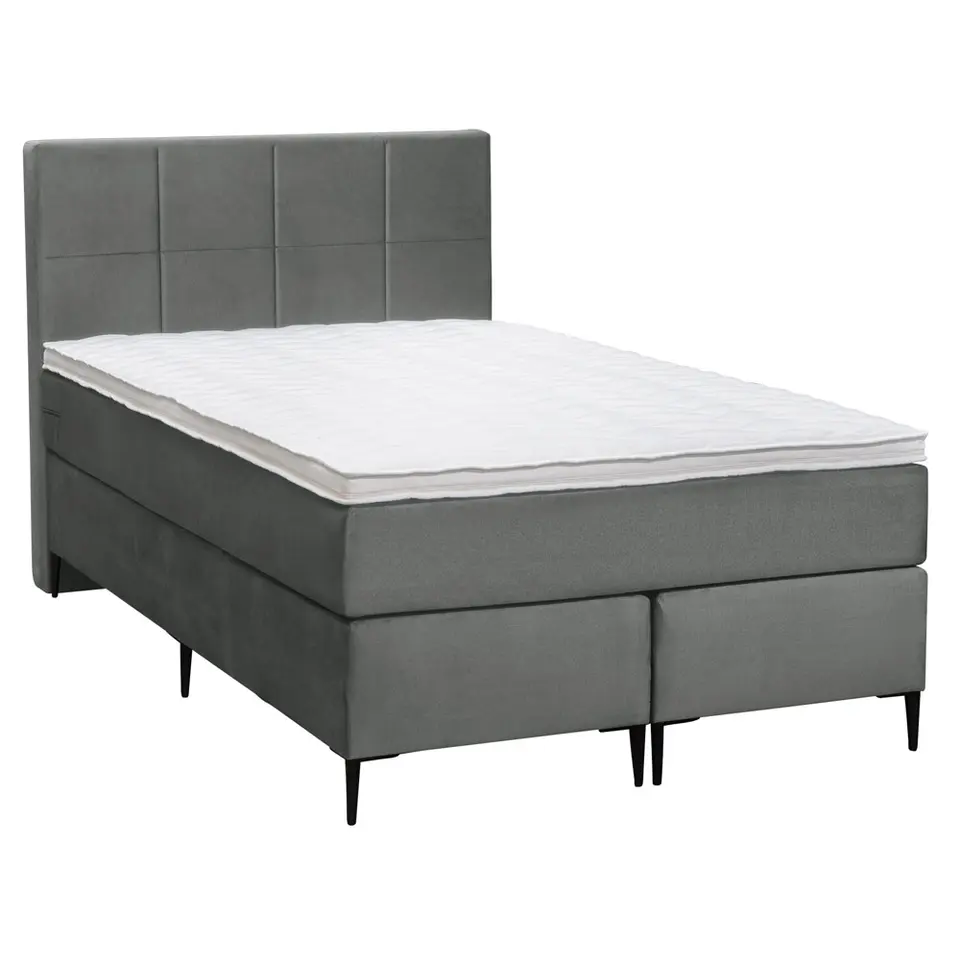 Boxspring Liv geblokt - grijs - 120x200 cm - slanke poot