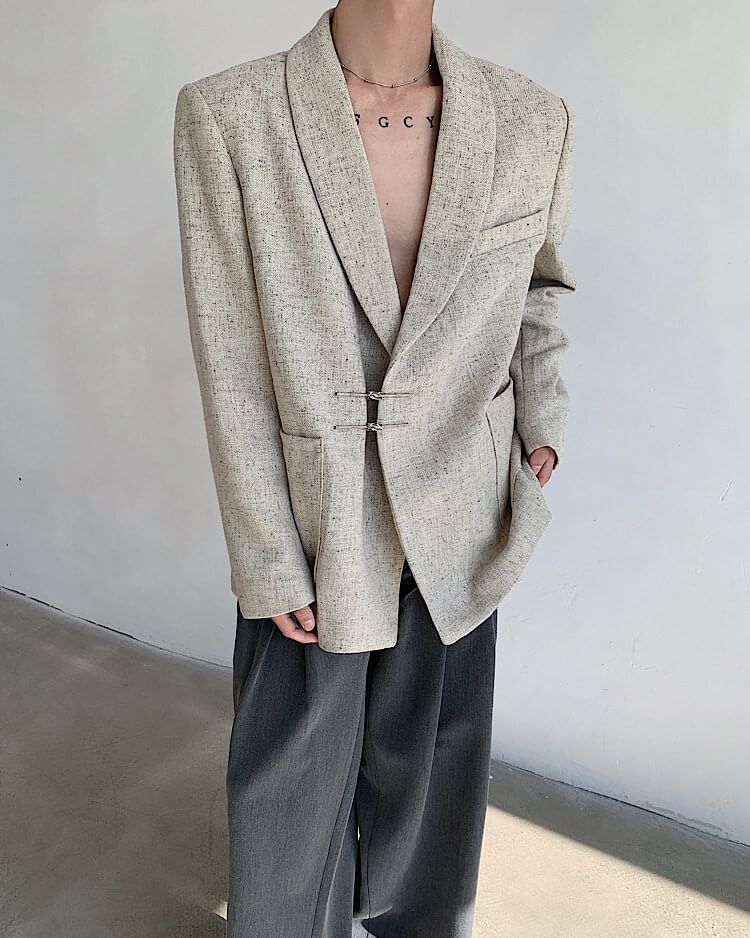 Omozando - Sjaalkraag, effen, oversized blazer met gesp