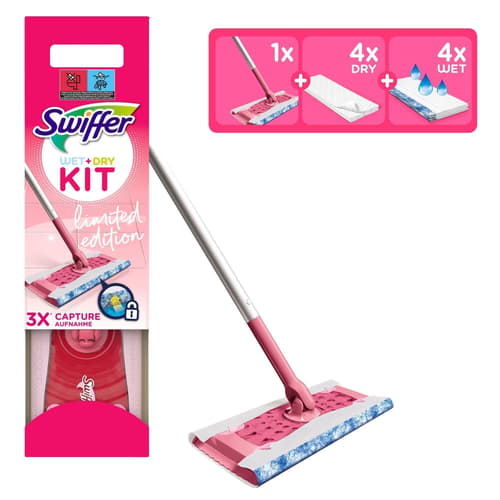 Swiffer Pink Bodenwischer Starter-Set Mit 1 Bodenwischer Sowie 4 Trockenen Und 4 Feuchten Bodentüchern