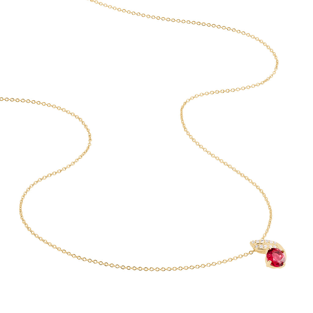 Collier Tyana Plaqué Or Jaune Pierre De Synthese Et Oxyde De Zirconium