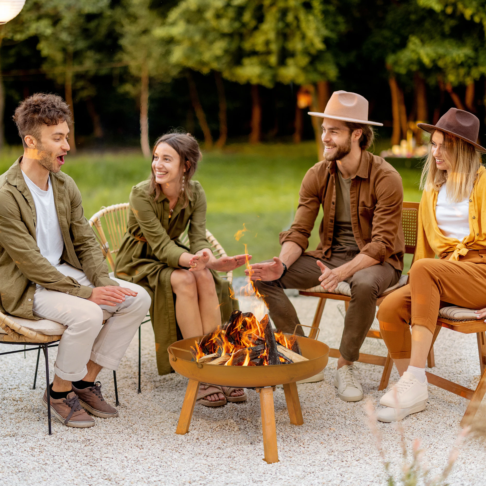 Outsunny Feuerschale mit Schürhaken braun 71L x 60B x 36H cm