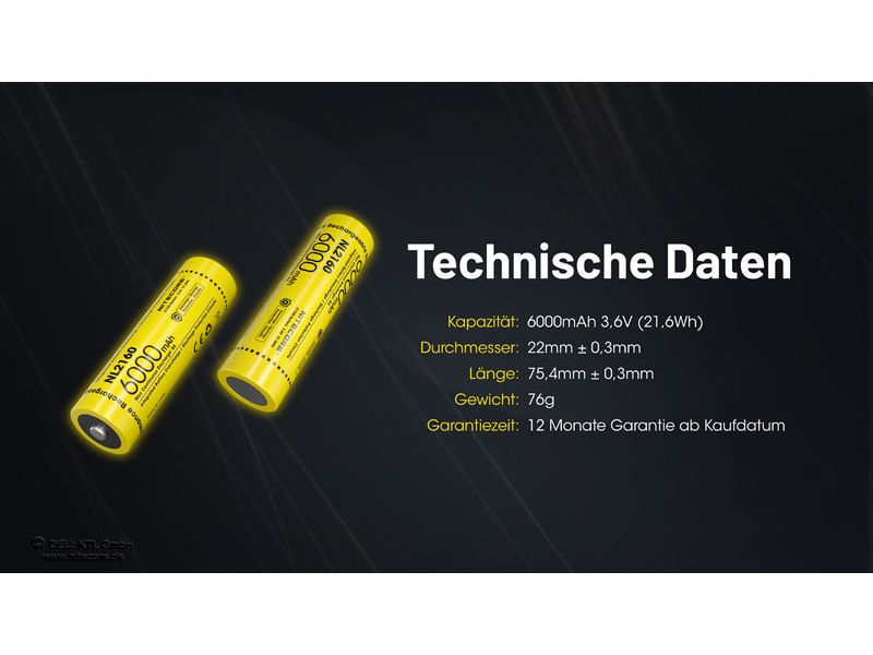 Nitecore Akku NL2160 6000 mAh Akku für verschiedene Nitecore-Stirnlampen